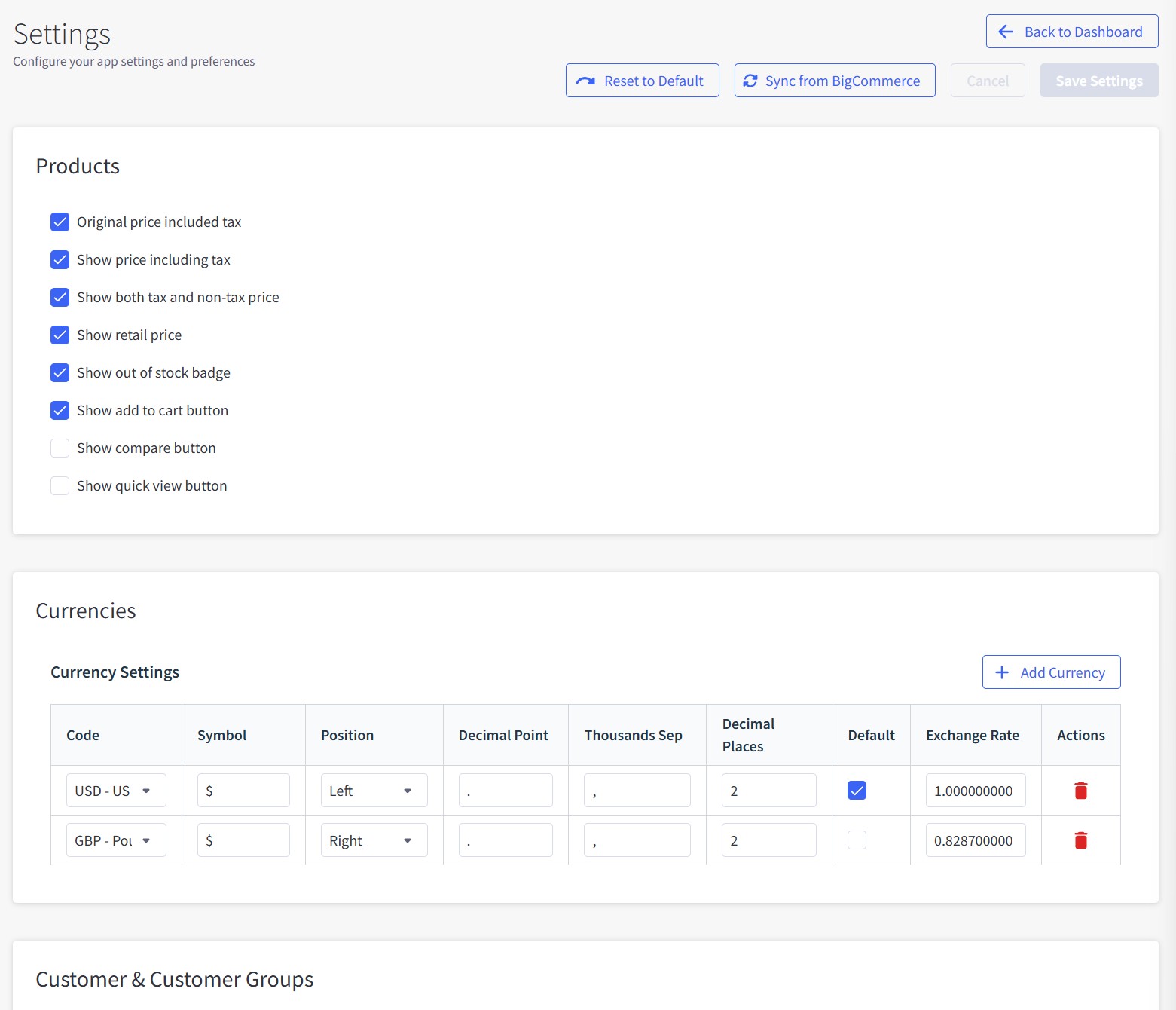 Settings Interface