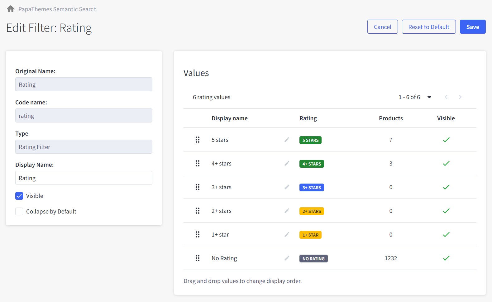 Rating filter configuration