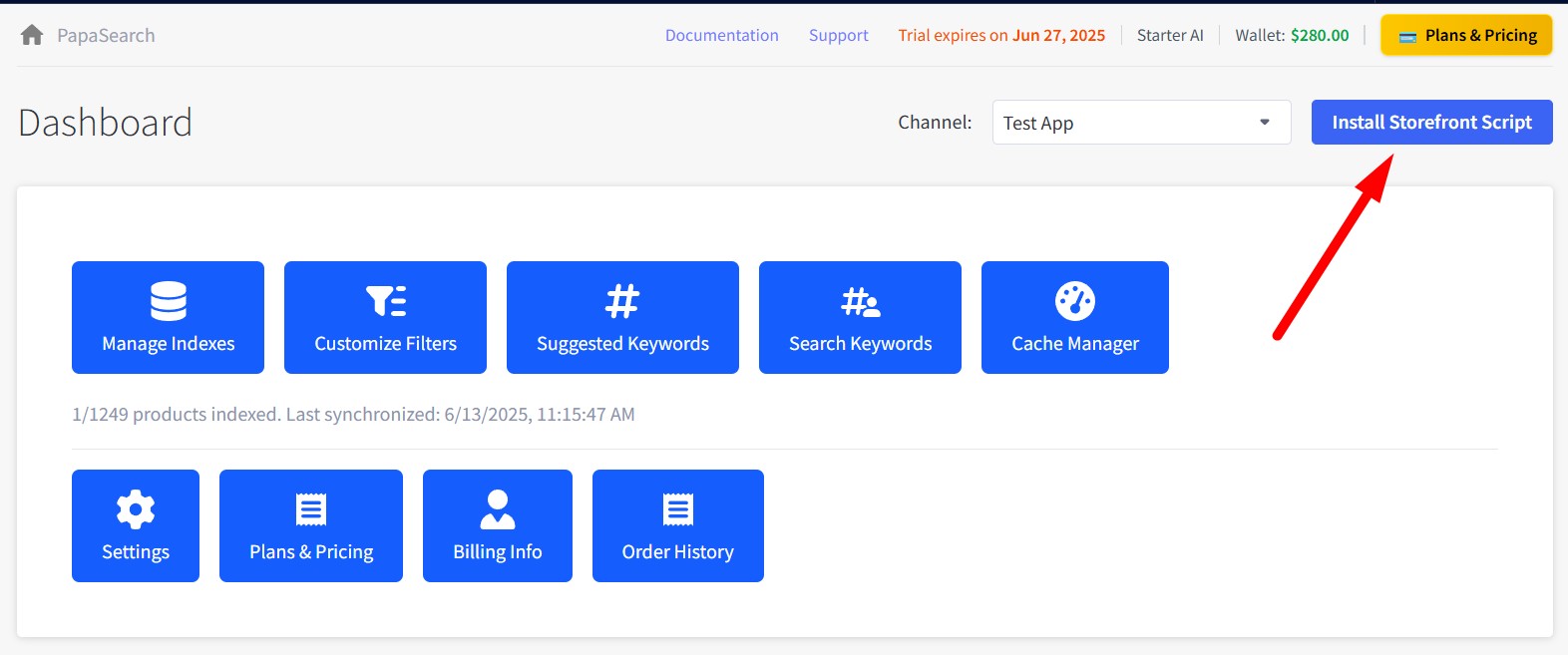 Install Storefront Script Button